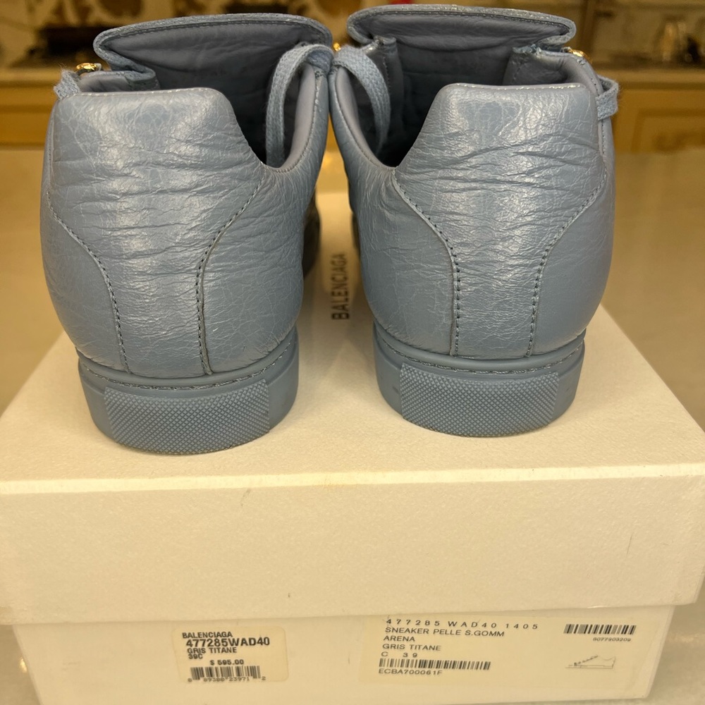 BALENCIAGA WOMENS SNEAKER PELLE ARENA GRIS TITANE TEAL SZ EU 39C - Picture 4 of 11